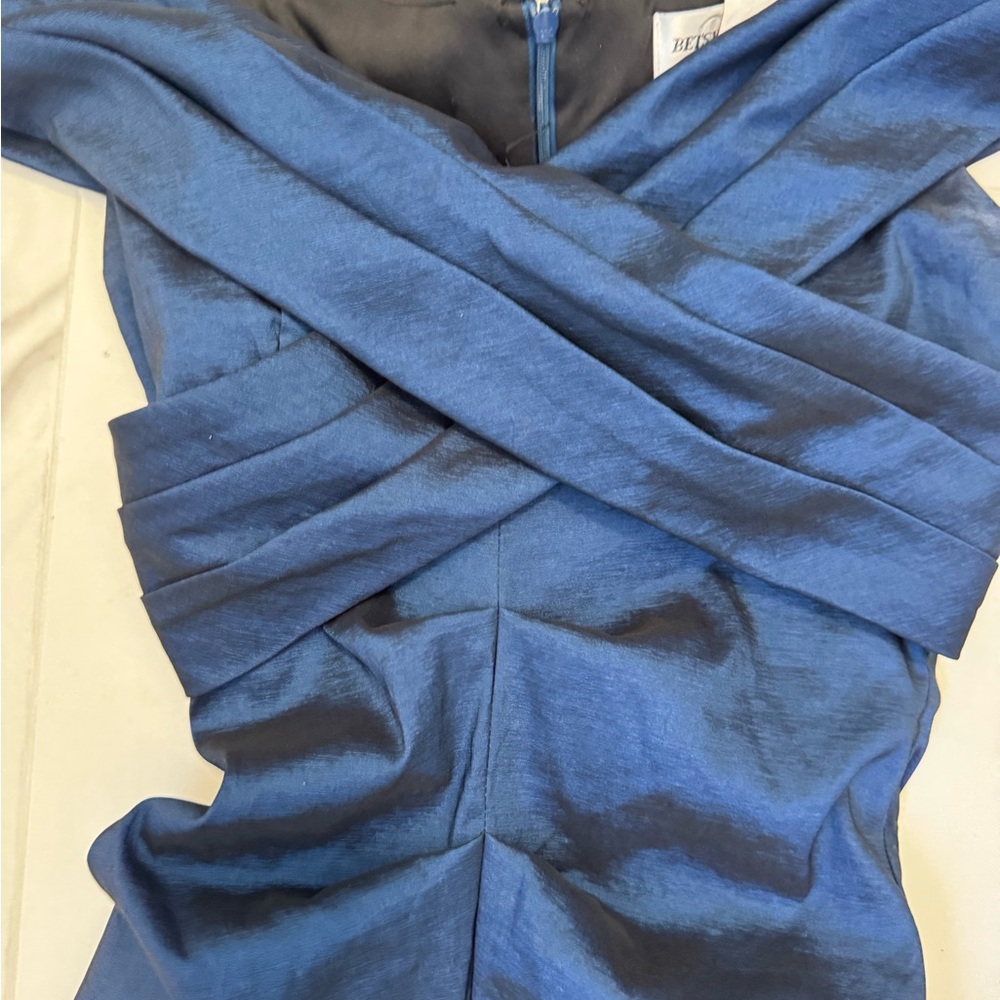 Betsy & Adam Blue Asymmetrical Sheath Dress